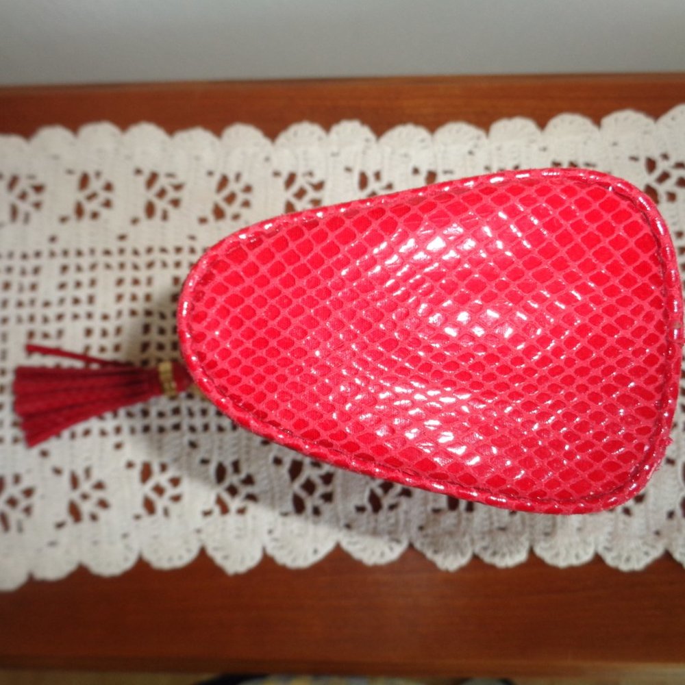 Michael Kors Clutch Evening Bag Cosmetic Case Make Up Pouch Red Snakeskin Look - Picture 4 of 12